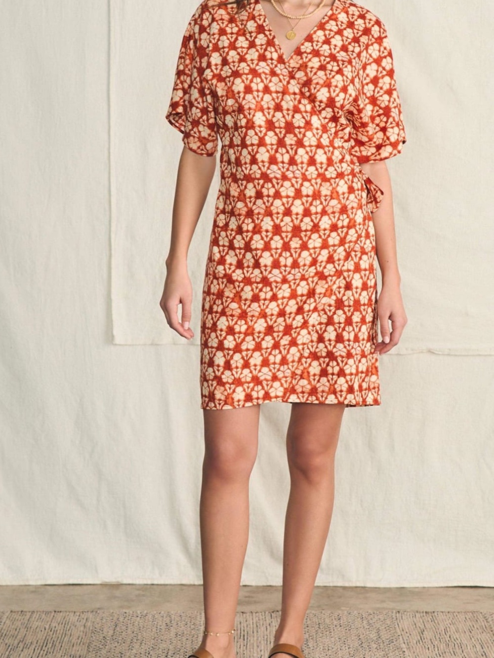 Faherty Willow Dress Coral Tie-Dye Floral Sundress
